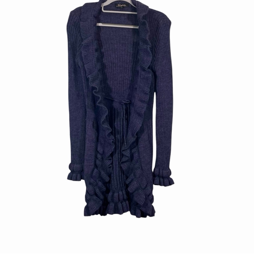 Elizabetta Purple Ruffled Women's 
Long Open Cardigan